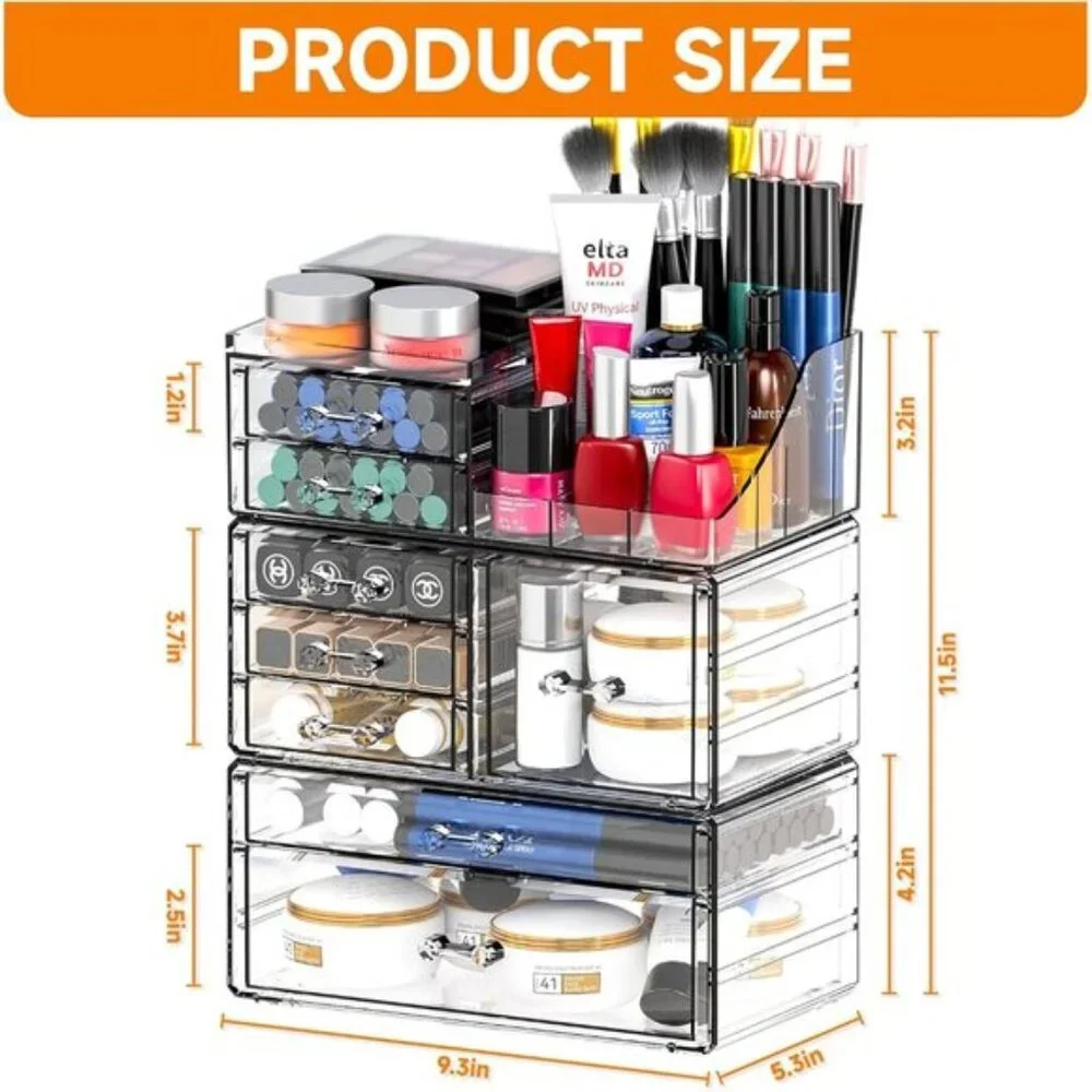 Clear Makeup Organizer, 8-Drawer Stackable Vanity Storage for Skincare & More